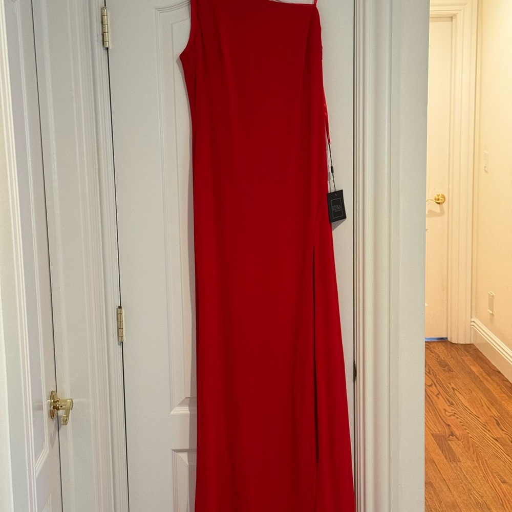 NWT Ieena for Mac Duggal Jersey One Shoulder Draped Back Gown Red Size 8 - Picture 3 of 10